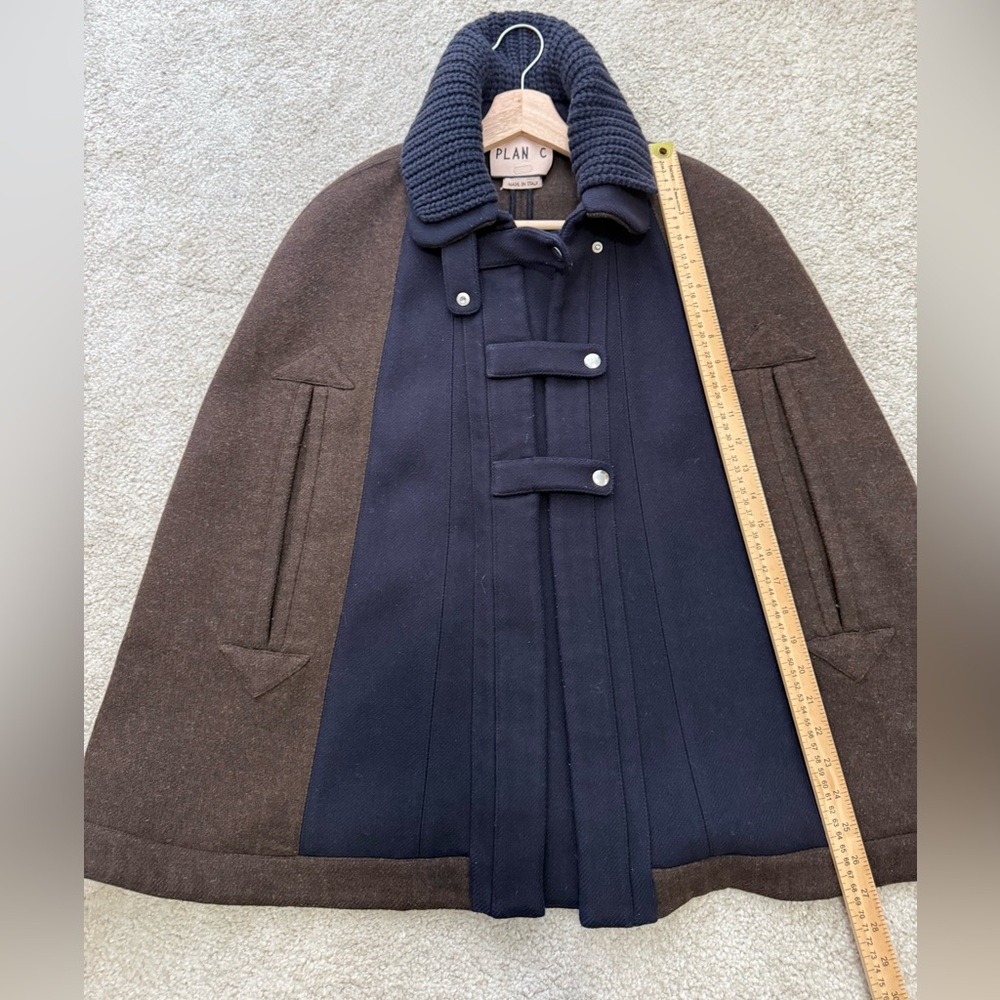 PLAN C Roll-neck Wool Cape Jacket In Brown Sz 38 = US 4 - Picture 15 of 15